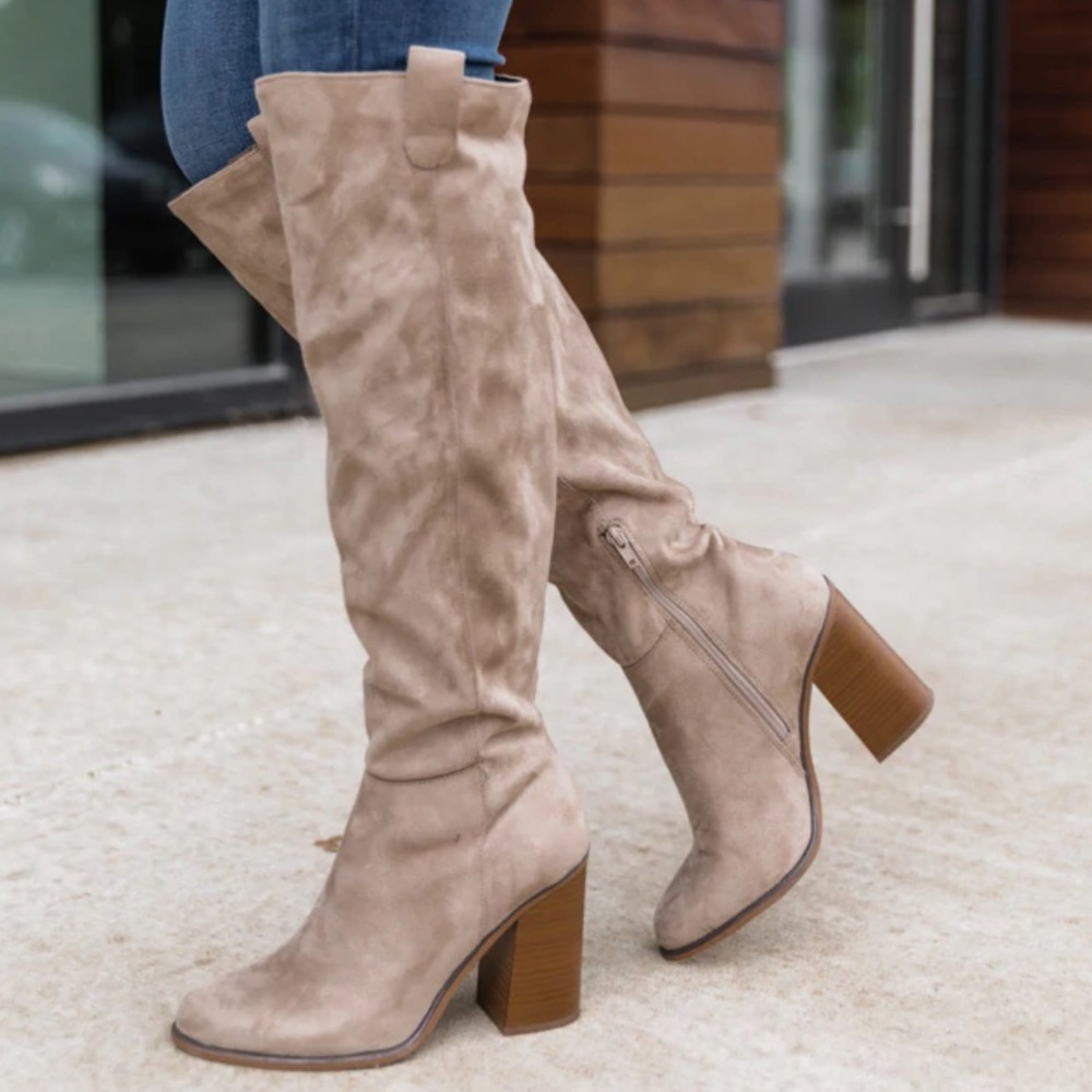 Pink Lily Knee High Suede Boots
